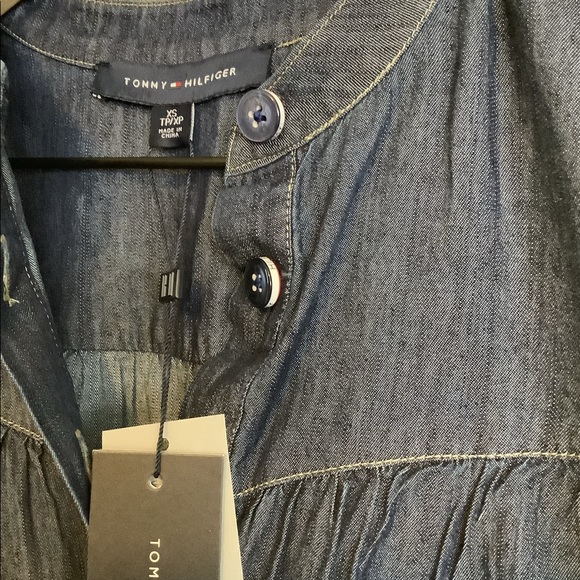 Tommy Hilfiger Band-Collar Indigo Chambray Popover Top Size XS - Picture 3 of 4